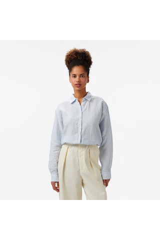 Nautica Kadın Mavi Regular Fit Keten Çizgili Gömlek Çizgili 55w081t Mavi