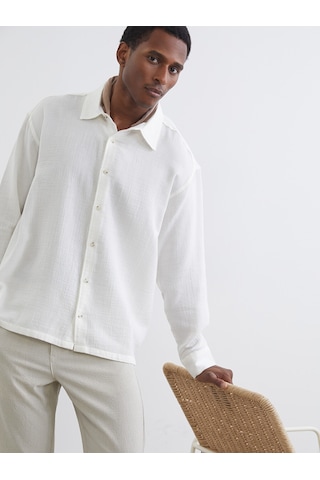 Lcw Vision Beyaz Regular Fit Dokulu Erkek Basic Gömlek