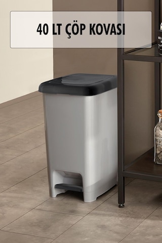 40 Litre Basmalı Çöp Kovası Siyah