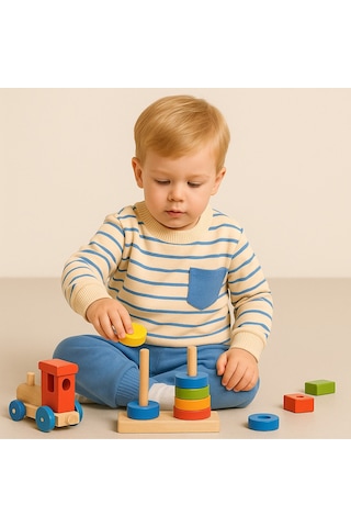 Aden Kids Çizgili 2 İp Kumaş Çocuk Alt Üst Takım Mavi