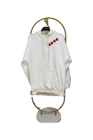 Madame Sare Kalpli Nakışlı Sweatshırt Şardonlu Premium Beyaz
