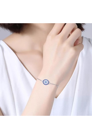 Brezza Lusso Jewelry Nazar Bocuk Asansör Kilitli Gözlü Kadın Gümüş Bileklik Beyaz