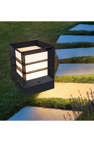 Şanled Kare Küp Izgaralı Dekoratif Siyah Kasa Set Üstü Bahçe Aydınlatma Armatürü-1 Adet Şeffaf