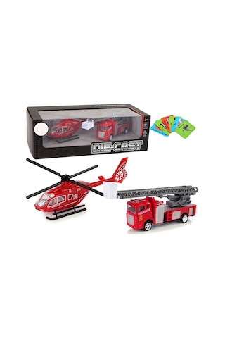 Die-cast Metal İtfaiye Ve Kurtarma Helikopteri Seti - Geri Çek Bırak Hareketli Oyuncaklar