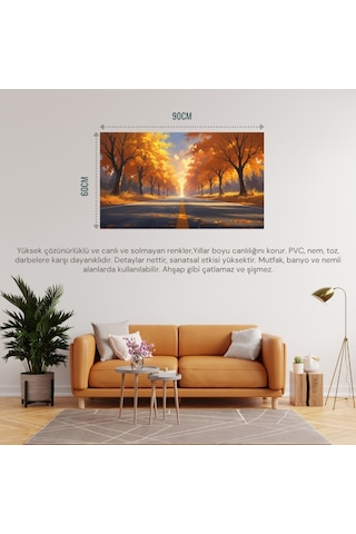 Doğa Ve Manzara Yatay Sonbahar Ağaçlarının Arasında Ufka Doğru Uzanan Yalnız Yol 04 Çerçevesiz 90x60cm Pvc Tablo