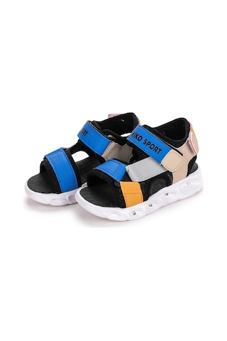 Kiko Kids 103 Işıklı Erkek Çocuk Cırtlı Sandalet Ayakkabı Saks Ma