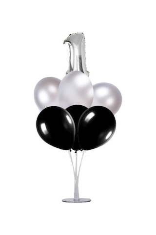 1 Yaş Rakam Folyo Balon Altın Gold 40 CM Balon Stand. 6 Adet Bal