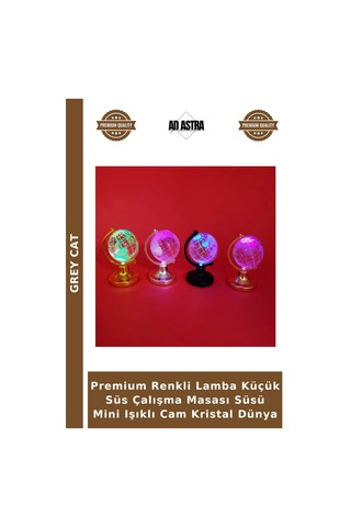 Premium Renkli Lamba Küçük Süs Çalışma Masası Süsü Mini Işıklı Cam Kristal Dünya Çok Renkli