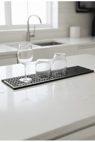 Zq Polimer 40x12 Cm Kauçuk Bar Mat, Bulaşık Kurutma Matı, Tencere Altlığı, Cam Kenarı Saksı Altlığı Siyah