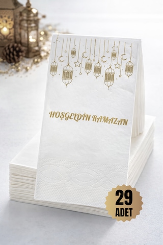 Hoşgeldin Ramazan Baskılı Sofra Peçetesi Ramazan Ayına Özel 29 Adet Dekoratif Peçete Beyaz