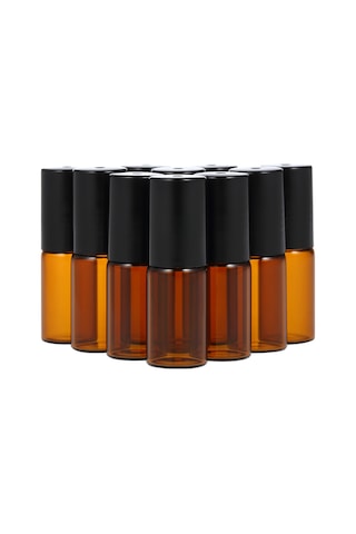 Samdoo 10 Adet 5ml Sarımsı Cam Uçucu Yağ Flakonu - Rulman Topu, Damlaticı Ve Açıcı İçeren Taşınabilir Depolama Siyah
