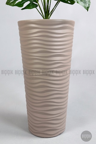 Biçiçek Yapay Monstera Deve Tabani Bi̇tki̇si̇ 130 Cm Mocha Kumsal Saksıda