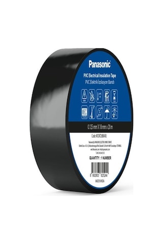 Panasonic Fr Pvc Elektrik İzolasyon Bandı Siyah 20m 1.80cm X 0,125mm - 8 Adet