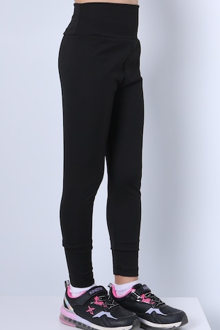 Kız Çocuk Tayt Yüksek Bel Düz Renk Dalgıç Kumaş C2 Siyah