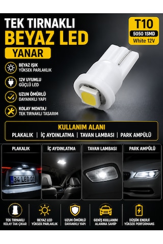 Universal T10 5050 1smd Tek Tırnaklı Beyaz 12v Led Ampul -