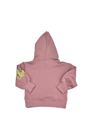 Yazılı Yırtmaçlı Kız Bebek Kapşonlu Sweat Pudra 001