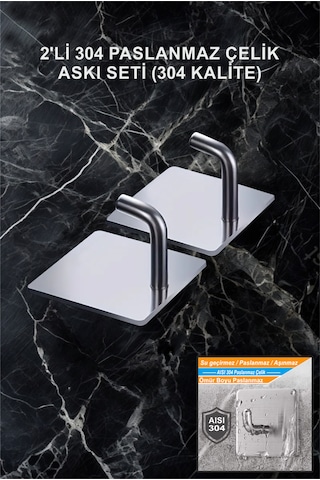 2'li Kendinden Yapışkanlı Paslanmaz Banyo Askısı / Havlu Askısı Çelik