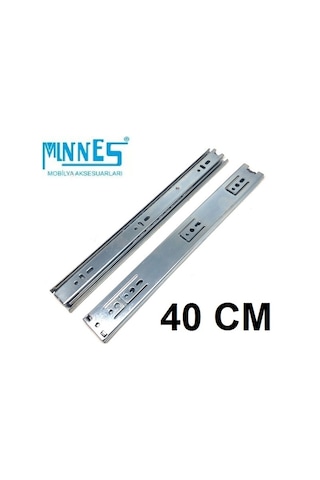 Minnes 40 cm Tam Açılım Teleskopik Mobilya Çekmece Rayı 36 MM Gri
