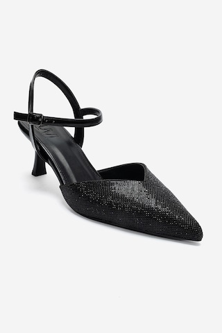 Luvi Shoes Nıvora Siyah Taşlı Kadın İnce Topuklu Abiye Ayakkabı