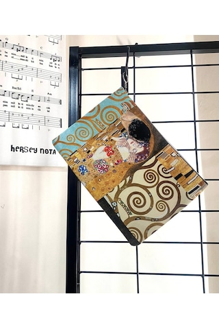 Herşey Nota Gustav Klimt The Kiss Tablosu Clutch Portföy Çanta Çok Renkli