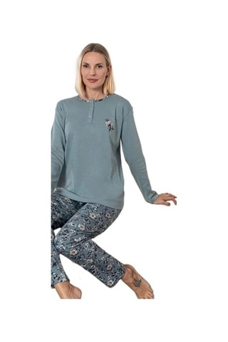 Mina Collection Kadın Pijama Takımı Uzun Kollu Yumuşak Dokulu E Su Yesıl