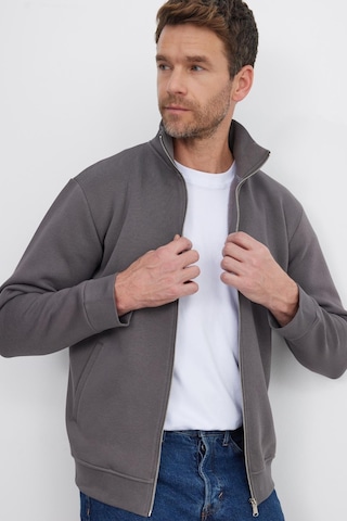 Tudors Unisex Relax Fit Rahat Kesim Pamuklu 3 İplik İçi Polarlı Fermuarlı Cepli Gri Sweatshirt Hırka-41678 Koyu Gri