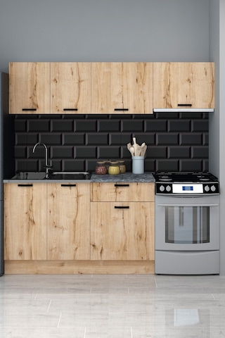 TİNO 200 CM ÇELİK EVYELİ HAZIR MUTFAK DOLABI, MODERN DETROİT MUTFAK ÜNİTESİ, MUTFAK DOLABI SETİ