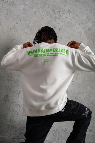 Defymoda Erkek Oversize Sweatshirt Beyaz Renk Ön Ve Sırt Baskılı, Üç İplik İçi Pamuklu Kumaş, Rahat Kalıp,