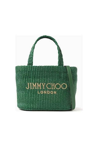 Jimmy Choo Tığ Işi Plaj Çantası, Rafya, Yazın Vazgeçilmezi, Geniş Iç Hacim Yeşil