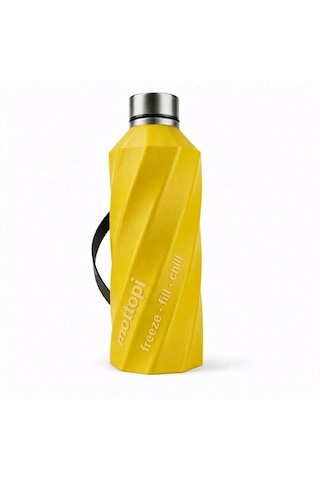 Mottopi Soğutucu Saplı Termos 1 L Cooling Bottle Dondur Doldur Soğut, Buzsuz Soğuk Su Termosu, Soğutucu Şişe, Taşınabilir Sıvı Soğutucu Sarı