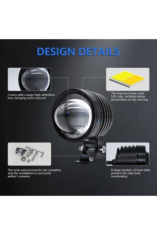 Padalink "1 Adet 30w 3000lm Çift Renkli Motosiklet Led Farı - Su Geçirmez, Dayanıklı"