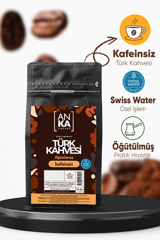 Kafeinsiz Öğütülmüş Türk Kahvesi 200g Çekirdek Kahve