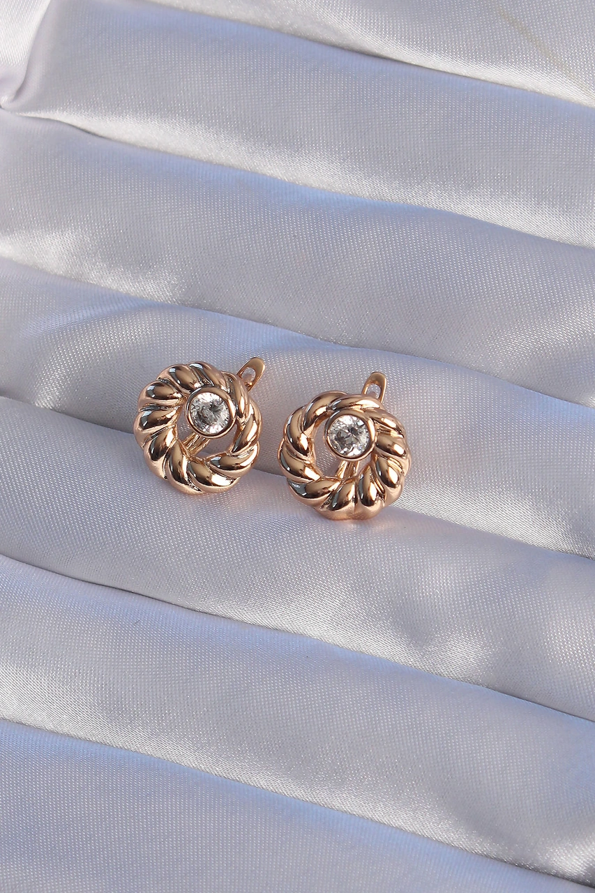 Xuping Rose Renk Oval Zirkon Taşlı Burgu Model Küpe Altın