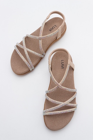 Luvishoes Luvi Shoes Ever Bej Taşlı Kadın Sandalet Bej