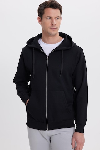 Tudors Unisex Relax Fit Rahat Kesim Pamuklu İçi Polarlı Çift Cepli Tam Fermuarlı Siyah Kapüşonlu Sweatshirt-41645 Siyah