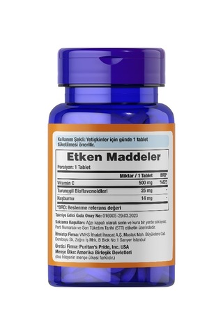 Puritan's Pride Vitamin C-500 Mg With Bioflavonoids And Rose Hips 30 Tablet