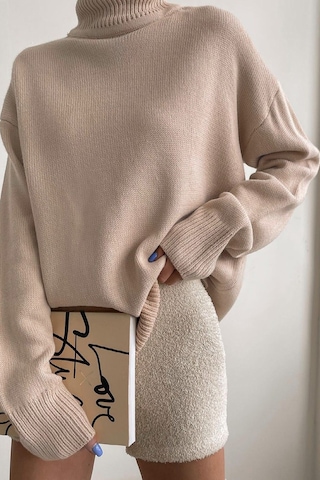 Madmext Mad Girls Bej Balıkçı Yaka Kazak Mg1252 - Bej