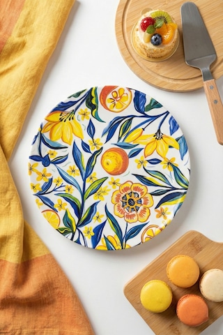 Grandora Renkli Narenciye Çiçek Desenli 6 Adet, 27 Cm Servis Tabağı Pasta, Tatlı, Kahvaltı Tabağı Seti Çok Renkli