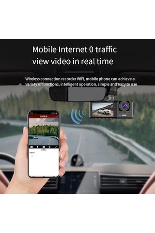 Zilinn 3 Lensli Sürüş Kaydedici, Arabanın Önünde, Arkasında, Arabanın İçinde, Geniş Açılı Kamera, Yüksek Çözünürlüklü 1080p Çekim Yapabilir