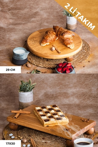 2 Li Risus Top Ayaklı 29 Cm Ve 17x30 Cm Ahşap Sunum Tabağı