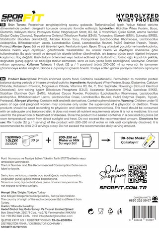 Sporfit Nutrition Hydrowhey Protein Tozu 960 Gr 30 Servis Çikolata + 3 Milyar Probiyotik + Shaker + Protein Kahve Hediyeli çikolata