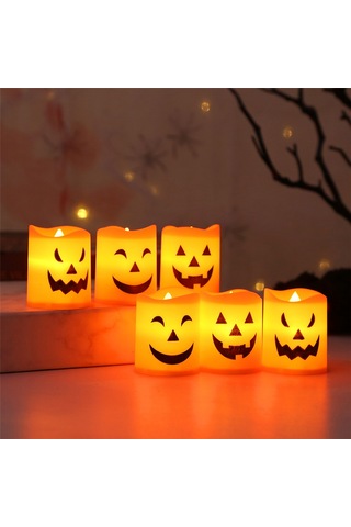 Cadılar Bayramı Dekorasyonu 6 Adet Cadılar Bayramı Mumları, Led Mumlar, Pil İle Çalışan Led Çay Işıkları Cadılar Bayramı Ev Dekorasyonu İçin Çok Renkli