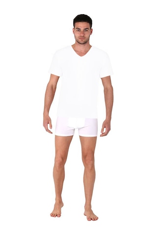 Thermoform Bambu Erkek V Yaka Tişört Kısa Kollu Fanila Atlet Ve Boxer Şort Seti Beyaz Çok Renkli