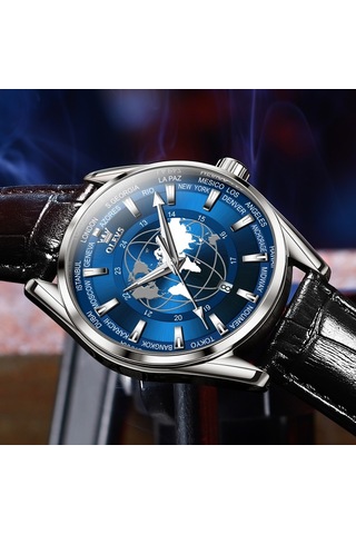 Olevs 9926 Kabartmalı Toprak Kadranlı Erkek Kuvars Saat Siyah