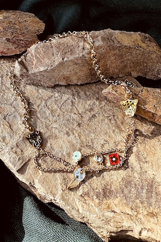 Kaplan Model Anahtar Tasarım Zirkon Taşlı Örgü Zincir Kadın Paslanmaz Çelik Gold Renk Kolye Altın