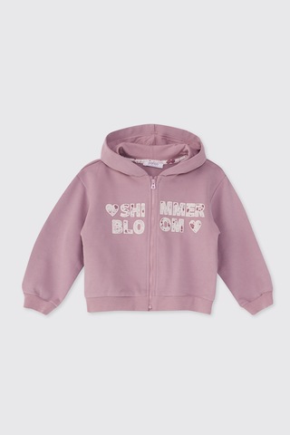 Panço Kız Çocuk Fermuarlı Pudra Sweatshirt Pembe