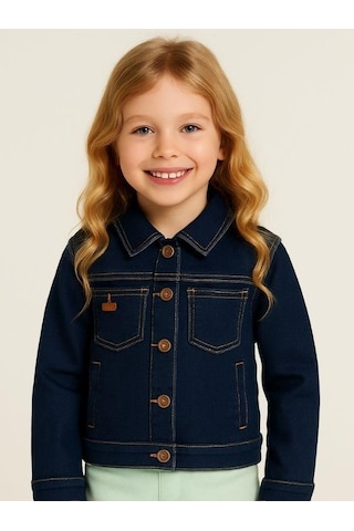 Çift Cep Detaylı Lycralı Lacivert Kot Ceket-16065 Lacivert