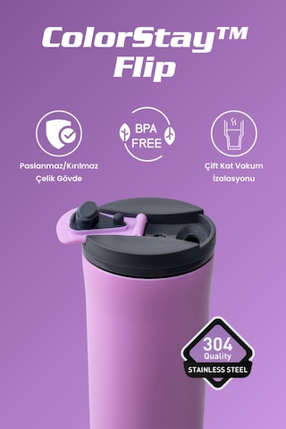 Cooker Colorstay Flip 400 Ml Paslanmaz Çelik Bardak Termos Ckr2041 Pembe