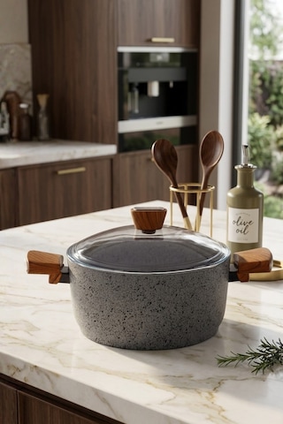Bonera Granit 24 Cm İndüksiyon Tabanlı Derin Tencere gri