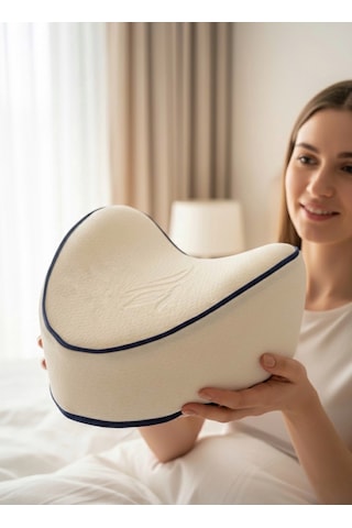 Diz Arası Ortopedik Yastık Visco Bacak Arası Yastık Yıkanabilir Kılıf 23x23x5 Beyaz